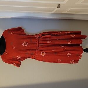 Toad & Co Red/Orange Floral with Pockets and Waist Tie Dress